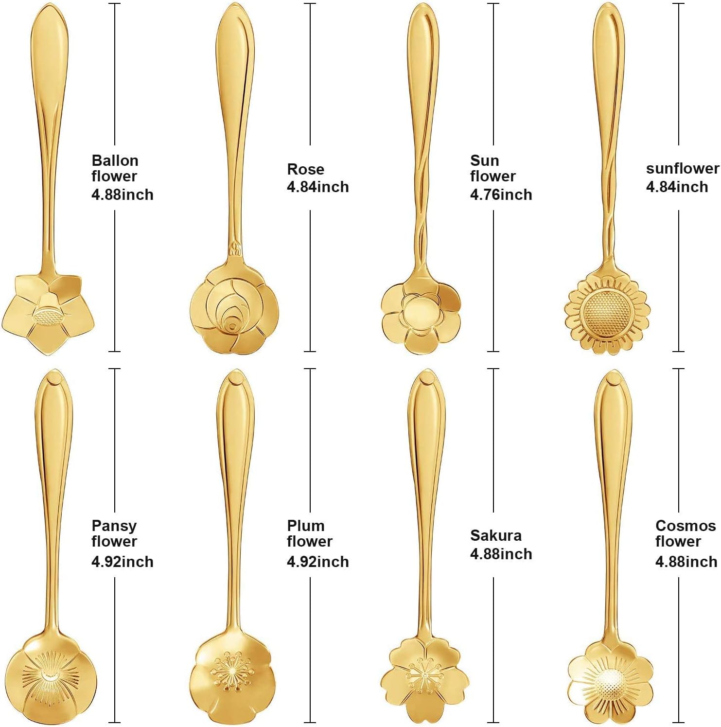 Łyżeczka do kawy ze stali nierdzewnej w kształcie 8, kreatywna zastawa stołowa, łyżka do mieszania cukru, łyżka do lodów, 12,5 cm (złota) - 2