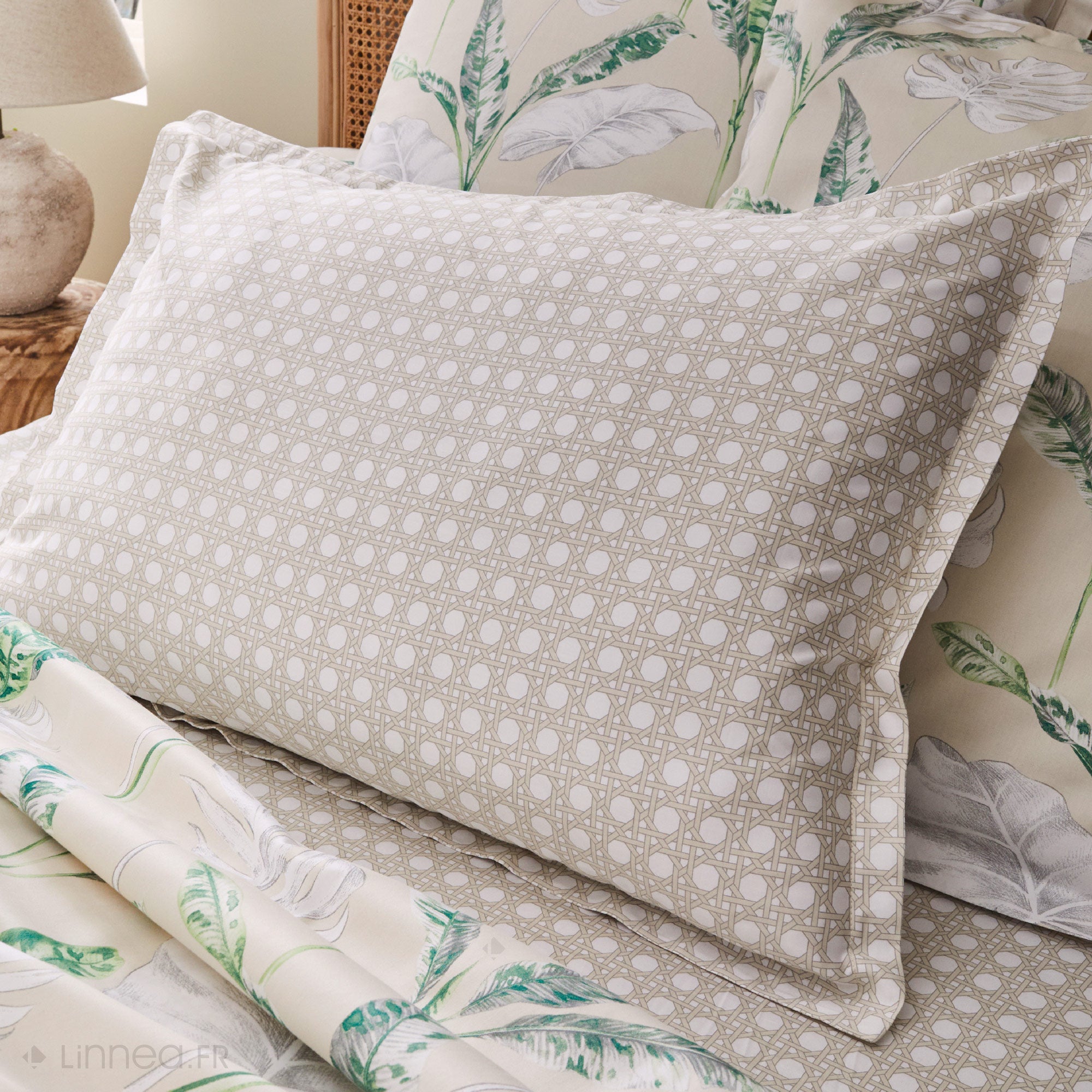 Drap plat 180x290 cm satin de coton VOYAGE beige Lin - 4