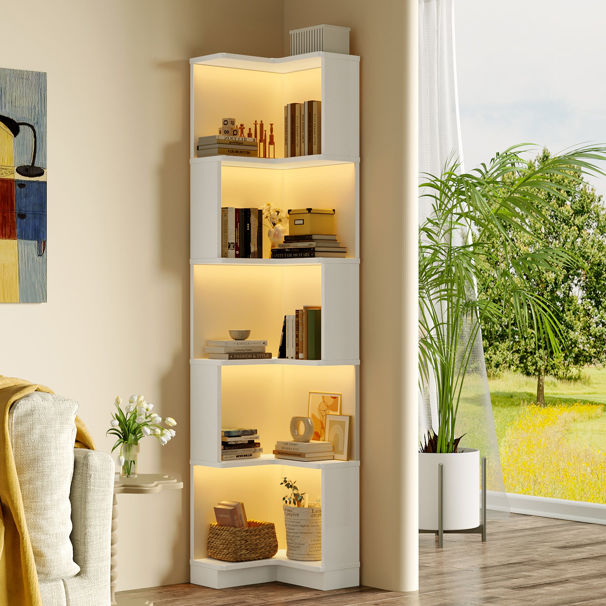 Libreria angolare ripiani 63,5 x 45 x 175 cm LED Legno MDF