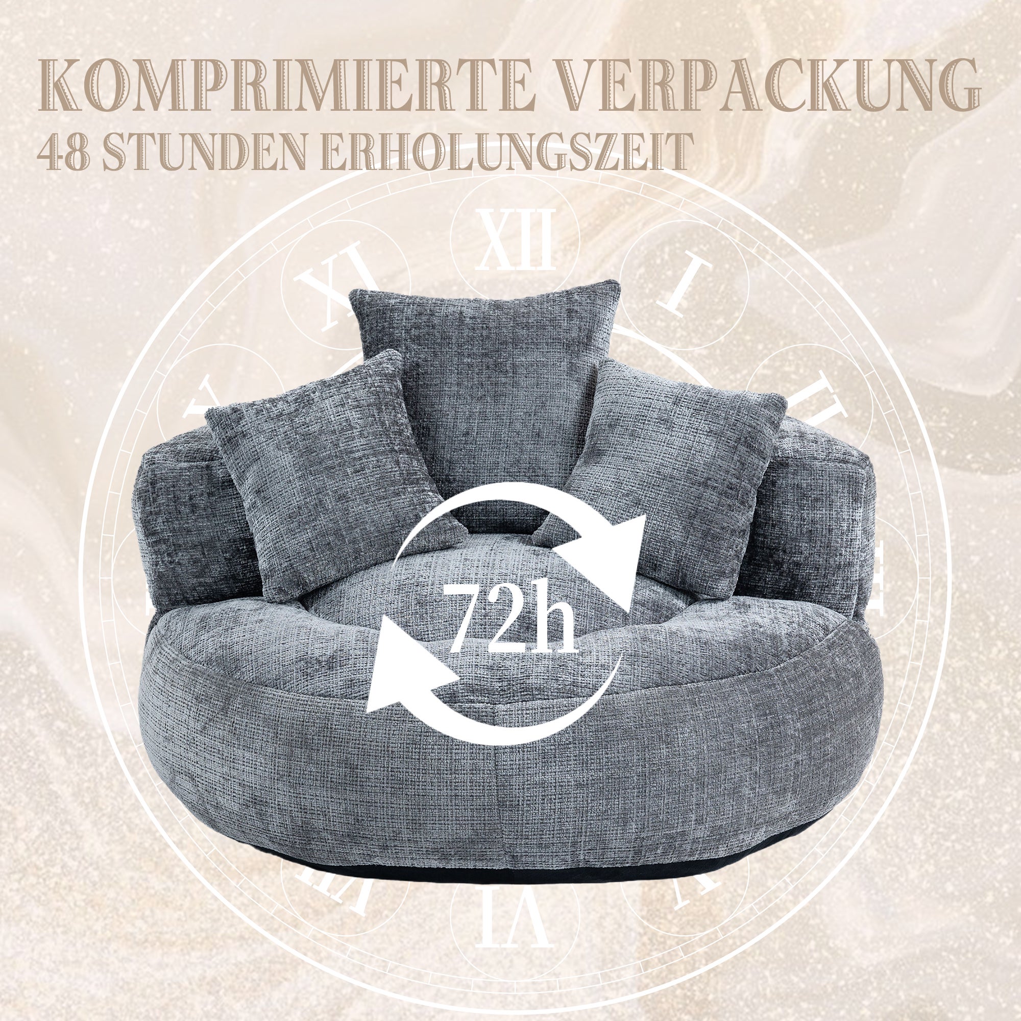 Sofá Puff Lazy Sofa Durável e Confortável com Encosto Alto e Três Almofadas para Adultos e Crianças, Ideal para Escritório (Chenille Cinza) - 7