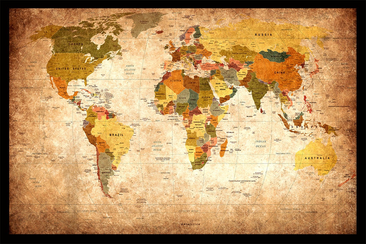 Poster mappa del mondo ton orangé - 60x40cm - made in France - 5