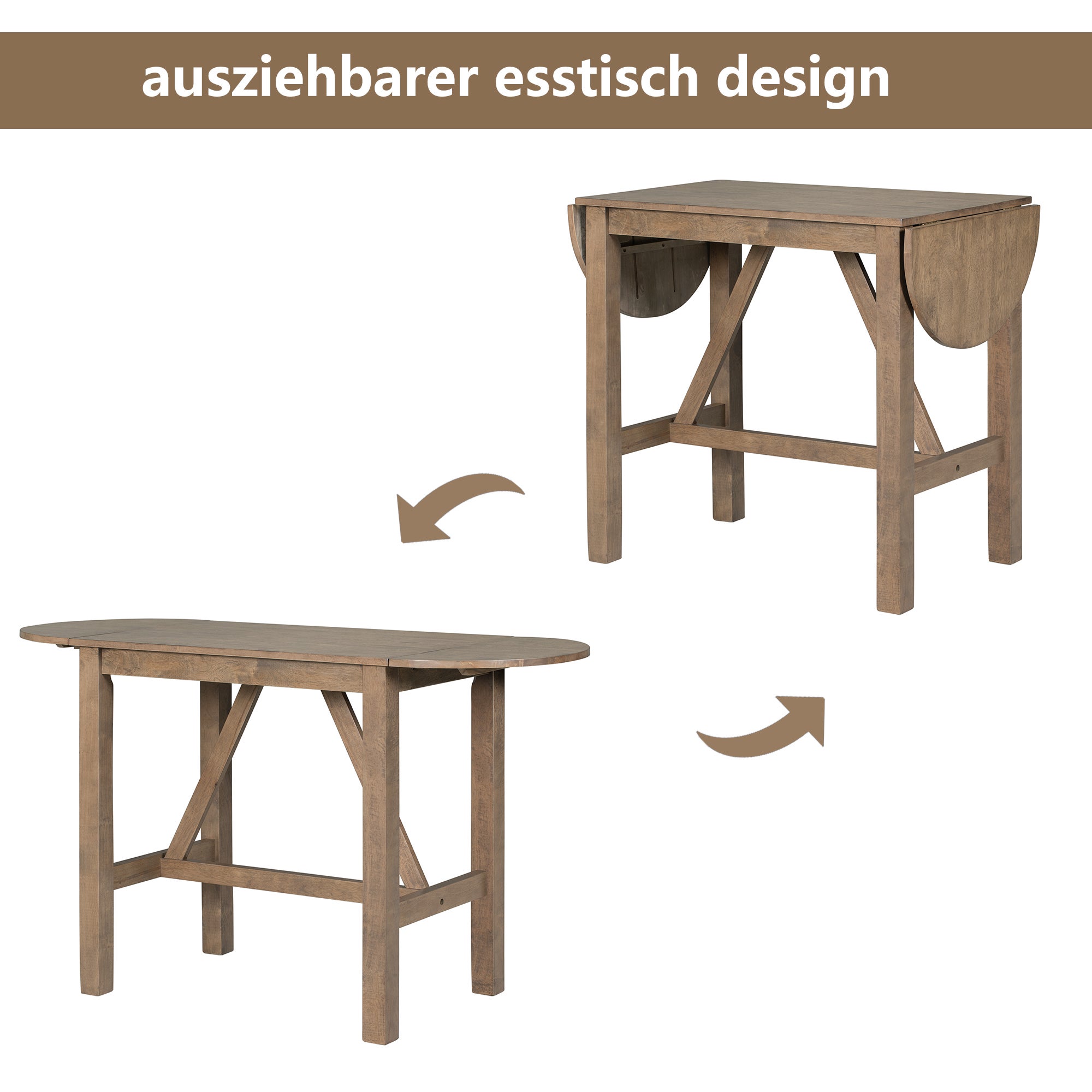 Table de bar, table haute de comptoir，(90-150)X60X90cm, table à manger extensible en bois massif pour la cuisine，Marron - 2