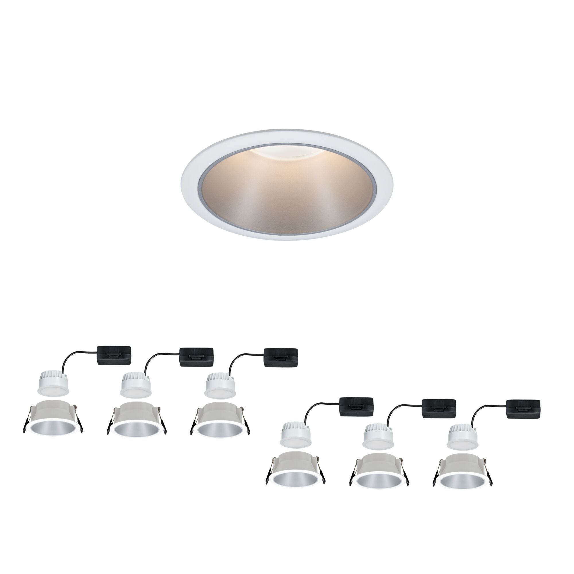 Spot encastré LED 3-Step-Dim Cole Coin Kit de 6 IP44 rond 88 mm Coin 6x6W 6x470lm 230V gradable 2700K Blanc, Argent mat - 2
