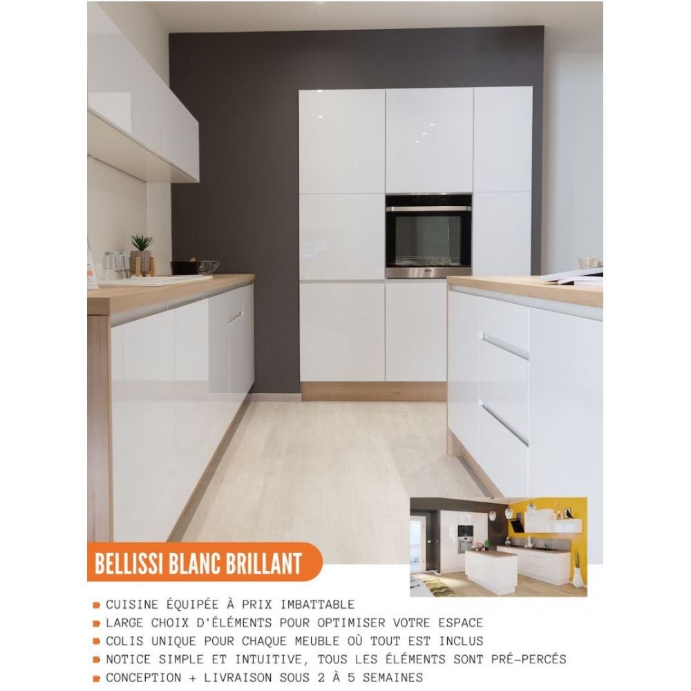Cuisineandcie - Meuble haut SLIM de cuisine Bellissi Blanc Brillant 1 porte relevable L 90 cm - 4