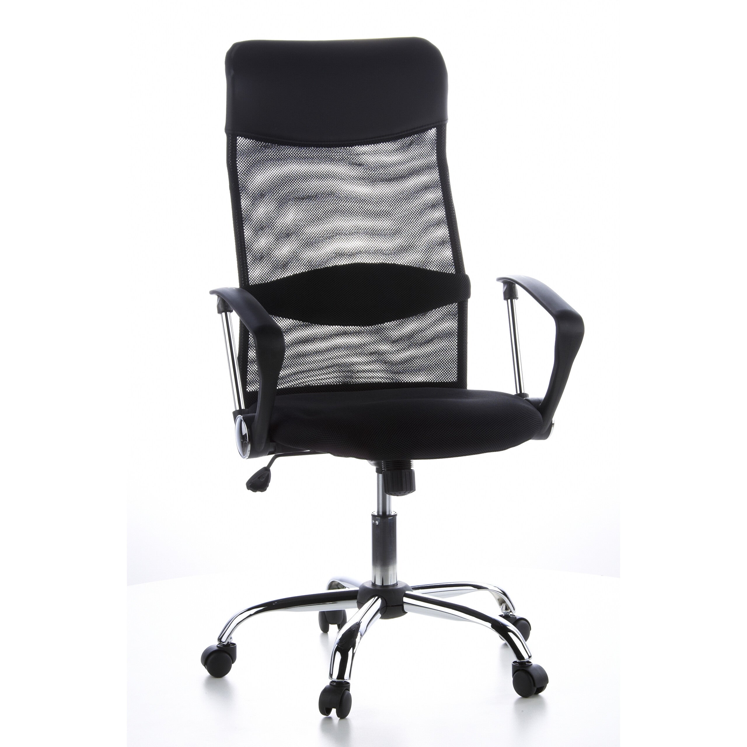 Silla de oficina / sillón de oficina aria high en malla / piel sintética negro cromado hjh office