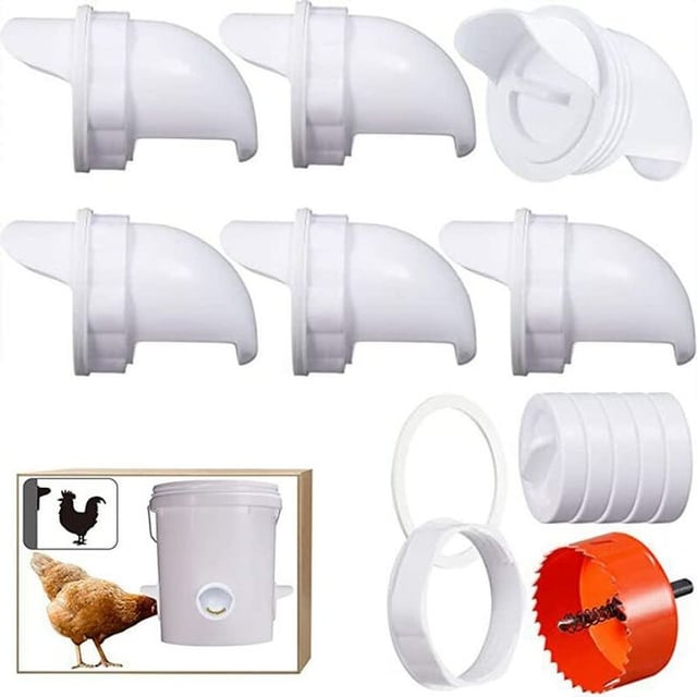 Alimentador automático para galinhas com 6 portas, alimentador para galinhas à prova de pragas, kit de alimentador por gravidade para aves