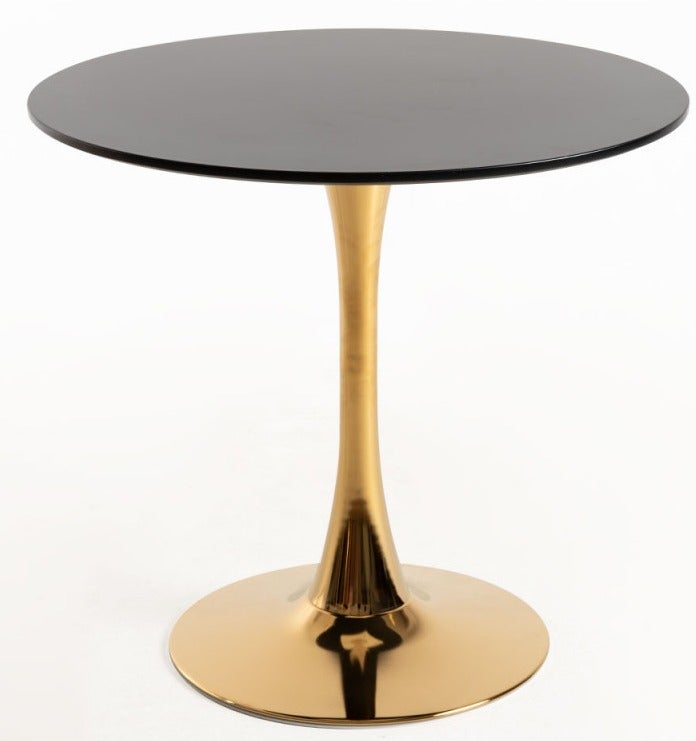 Table ronde moderne bois noir et pied métal doré Tulipa 90cm | Leroy Merlin