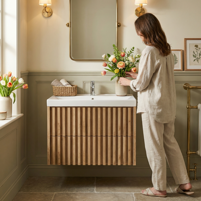 Meuble de salle de bain 80 x 56 x 46 cm chêne mat avec lavabo SAT Delano suspendu (DELANO80ZDUM) - 4