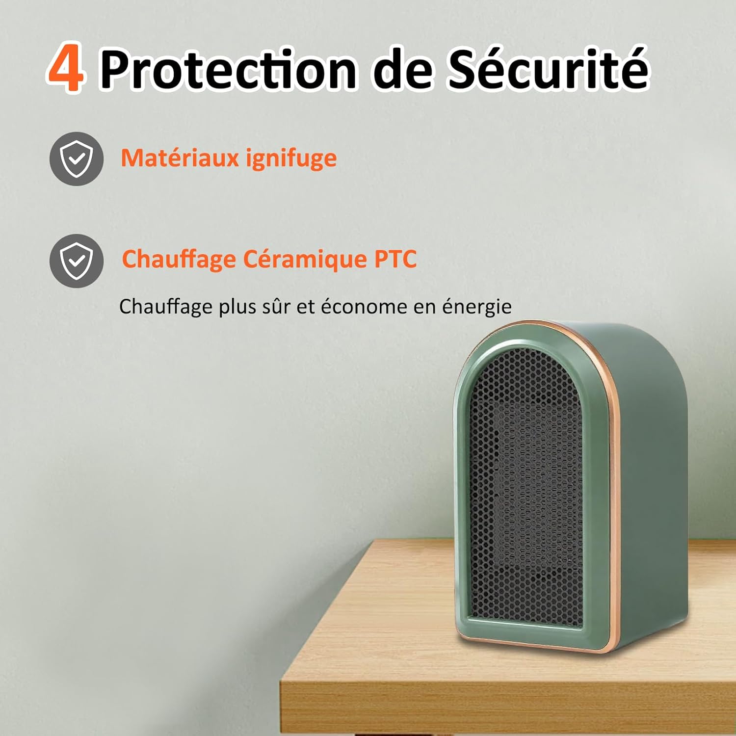 Chauffage d'appoint Electrique Portable, Radiateur Soufflant Economie d'énergie PTC Ceramique,Chauffage Cinétique,Chauffage Mini Dumping Protection - 3