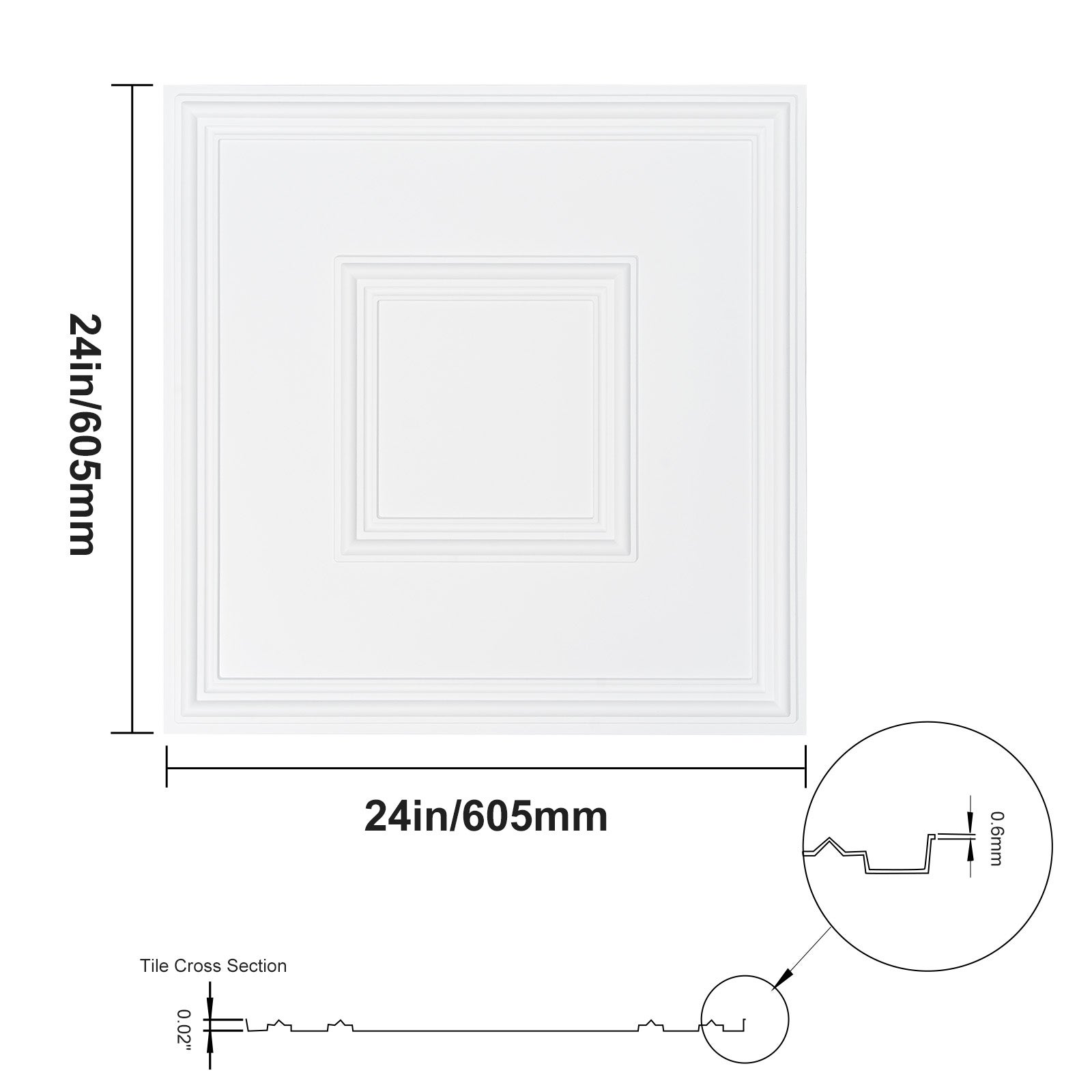 Dalles de Plafond PVC VEVOR Lot de 12, Plaques Décoratives 605 x 605 mm à Coller, Revêtement Blanc Motif 3D - 9
