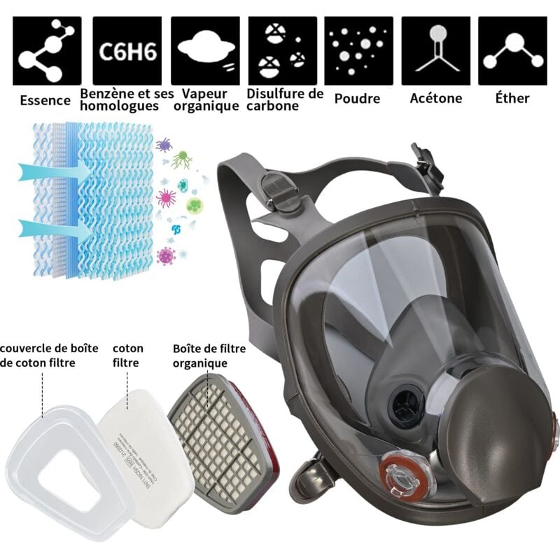 Respirateur facial complet réutilisable – Protection contre particules,poussière,produits chimiques – 10 filtres + 5 gants inclus - 4
