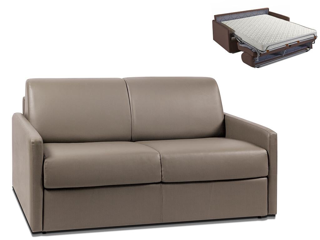 Kanapa 2-osobowa z ekspresowym mechanizmem rozkładania z ekoskóry CALIFE - Kolor: taupe - Miejsce do spania: 120 cm - Materac 14 cm
