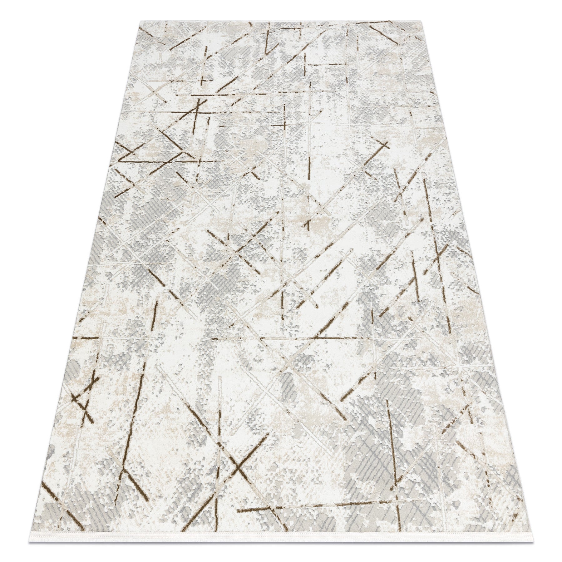 Dywan DUKE 51393 krem / złoty - Geometryczny, vintage strukturalny, bardzo miękki, frędzle 120x170 cm