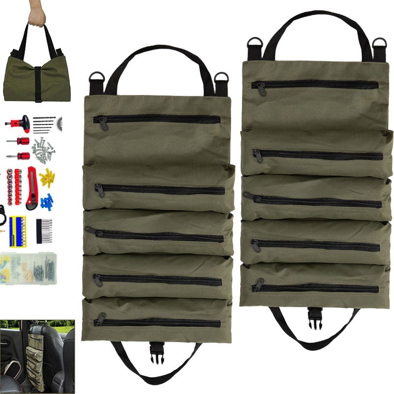 Sac à Outils Enroulable – Toile Oxford, 4 Compartiments, Portable, Léger, Neuf
