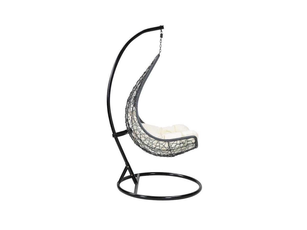 Fauteuil suspendu en résine tressée - Noir avec coussins blancs - OROSI de MYLIA - 8