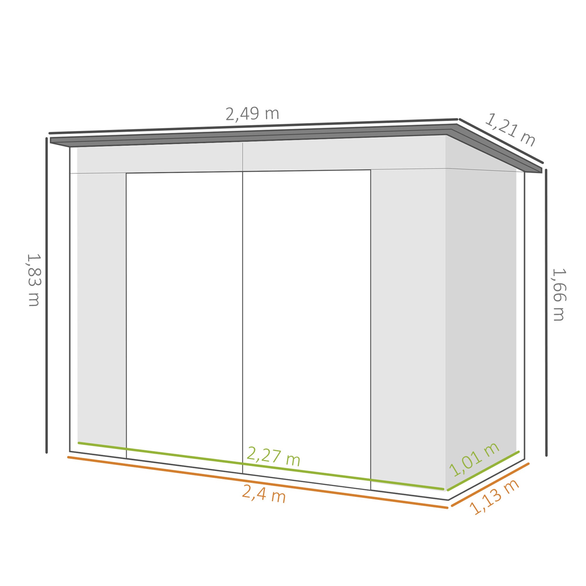 Caseta de Jardín Outsunny Acero Galvanizado Gris 249x121x183 cm - 3