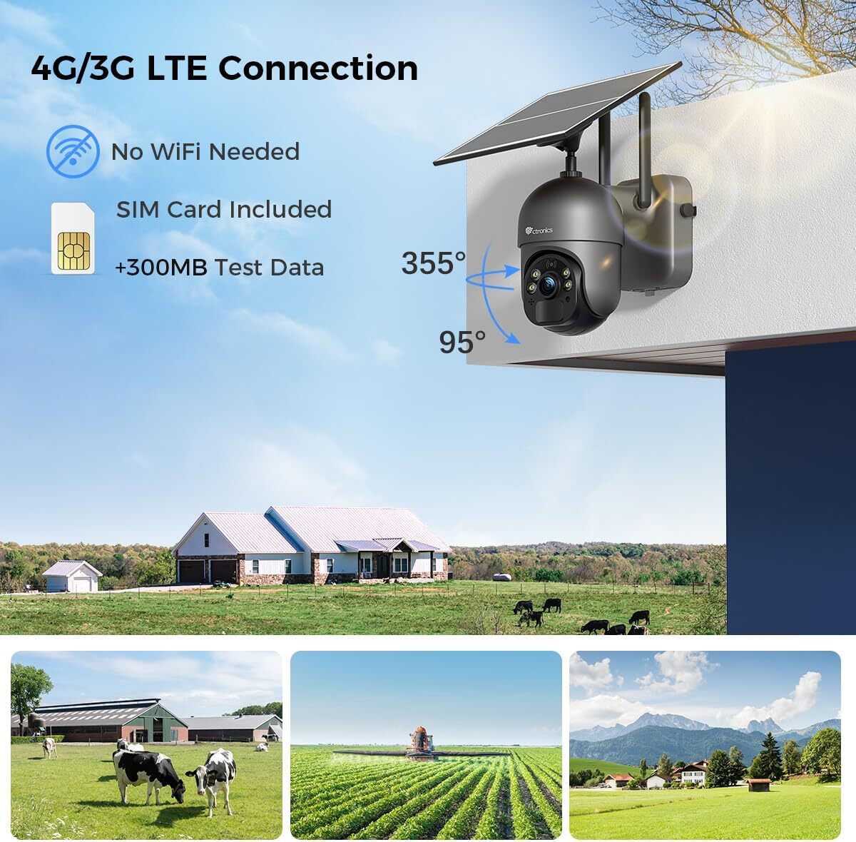 Caméra de Surveillance 4G LTE CTRONICS - Alimentation Solaire, Vision Nocturne Couleur et Détection PIR Noir - 2