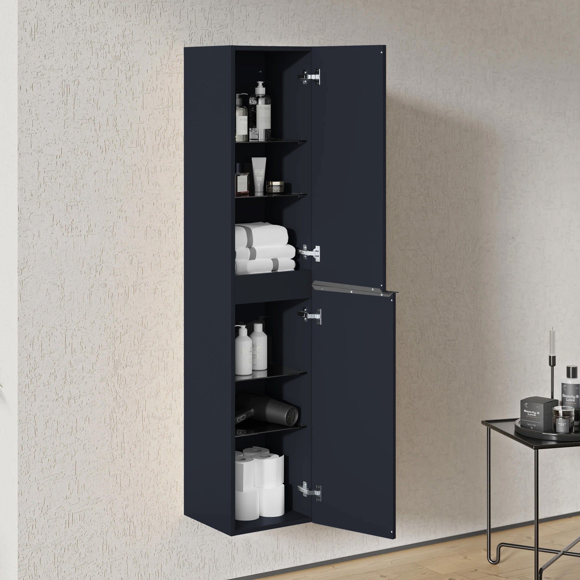 BERNSTEIN - Mobiletto pensile Colonna portaoggetti 35x170x35cm (LxAxP) Blu notte opaco Maniglia in metallo antracite, garanzia 5 anni - LAVOA - 2