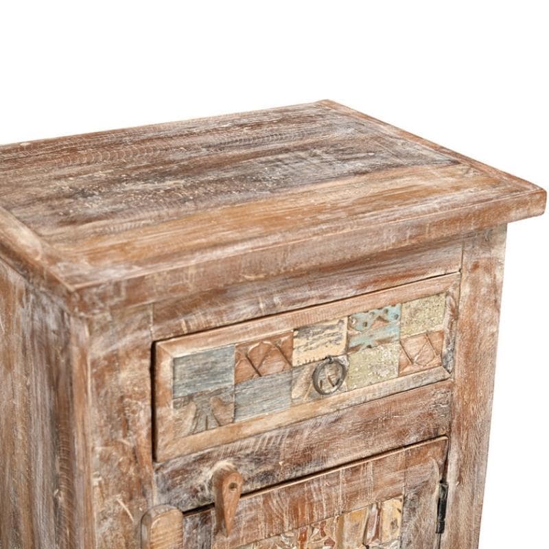 Lot de 2 chevets en bois recyclé coloré blanchi 45cm LILA - L 45 x l 35 x H 60 cm - Kayu Meuble - 4