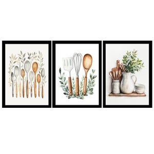Lot De 3 Tirages D'art Sur Thème Cuisine, Couleur Gris - Neuf, Décoration Murale Salle à Manger