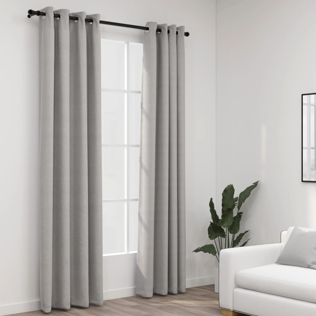 Maison exclusive - cortinas opacas con ojales look de lino 2 pzas gris 140x245 cm