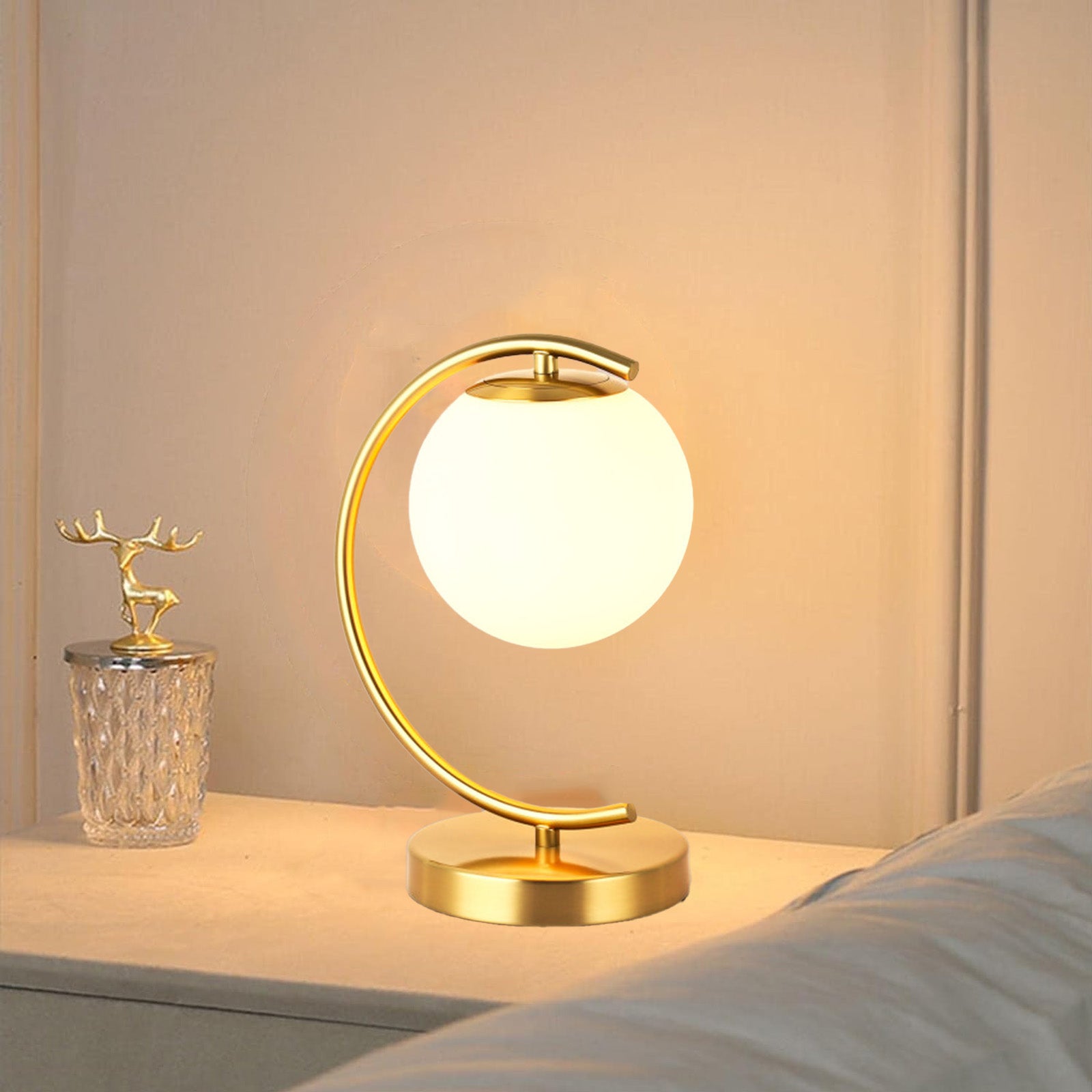Mengjay Lanterna desktop semplice romantico solido da tavolo lampada da comodino luce palla di vetro rotonda paralume Ball G9 Lampada da tavolo camera da letto soggiorno ufficio (nero
