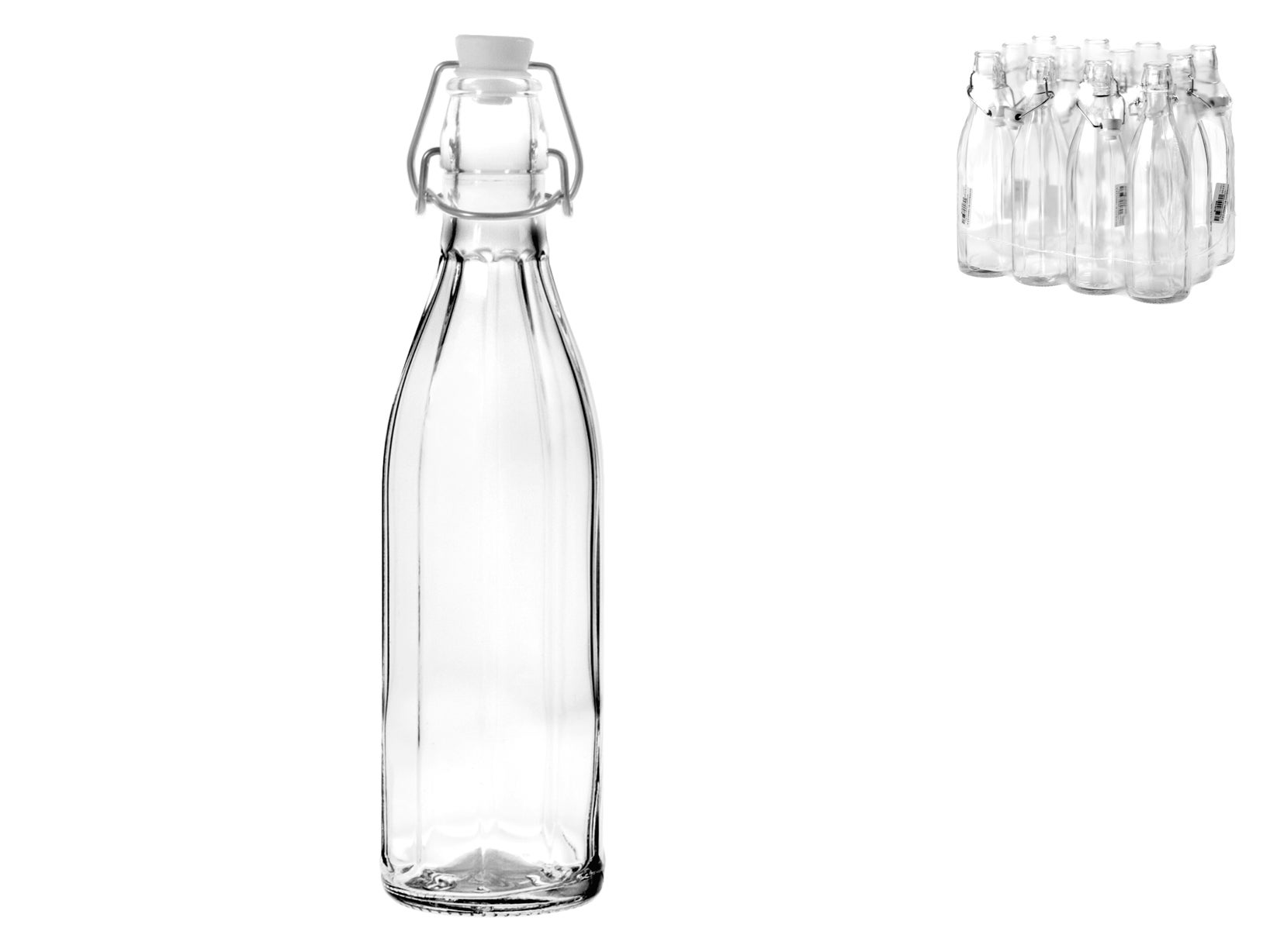 Botellaas Botellas de vidrio transparente acanaladas con tapas mecánicas Lt 0,5 ...
