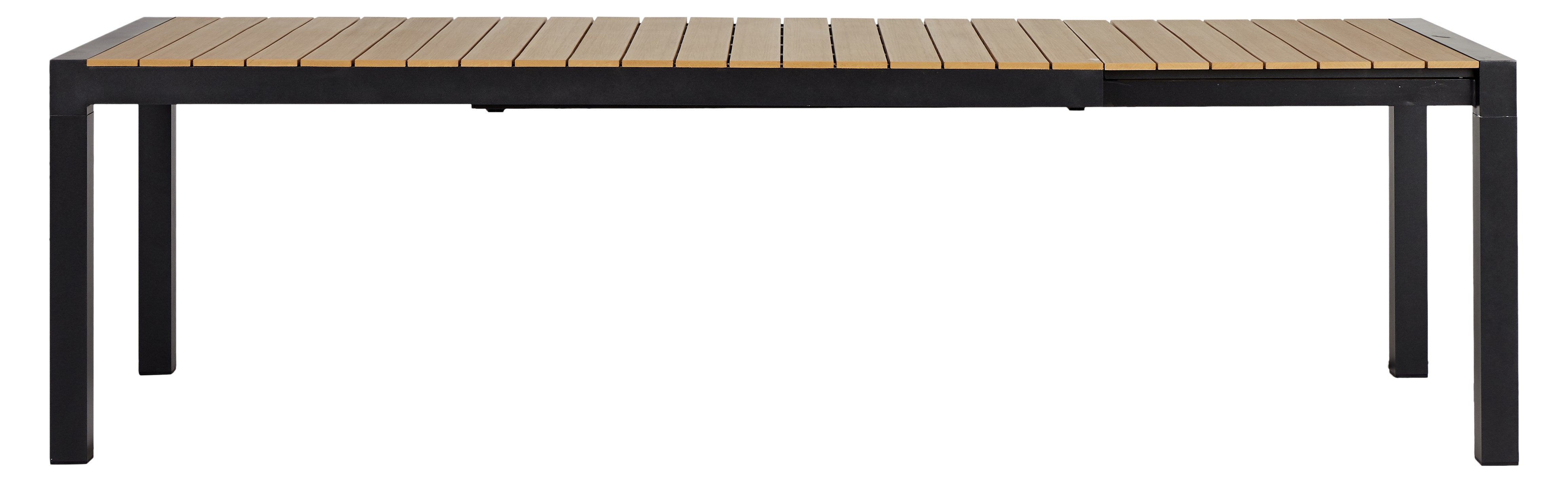 Joan stół ogrodowy 205-275 x 100 cm, rozkładany zawiera 1 blat, czerń i dekor tek.