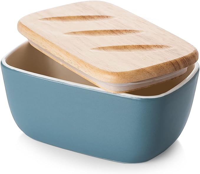DOWAN Beurrier Français En Céramique Avec Eau - Beurrier Vintage Gaufré Pour Comptoir, Garde-Beurre Hermétique Pour Beurre Tartinable Doux, Blanc