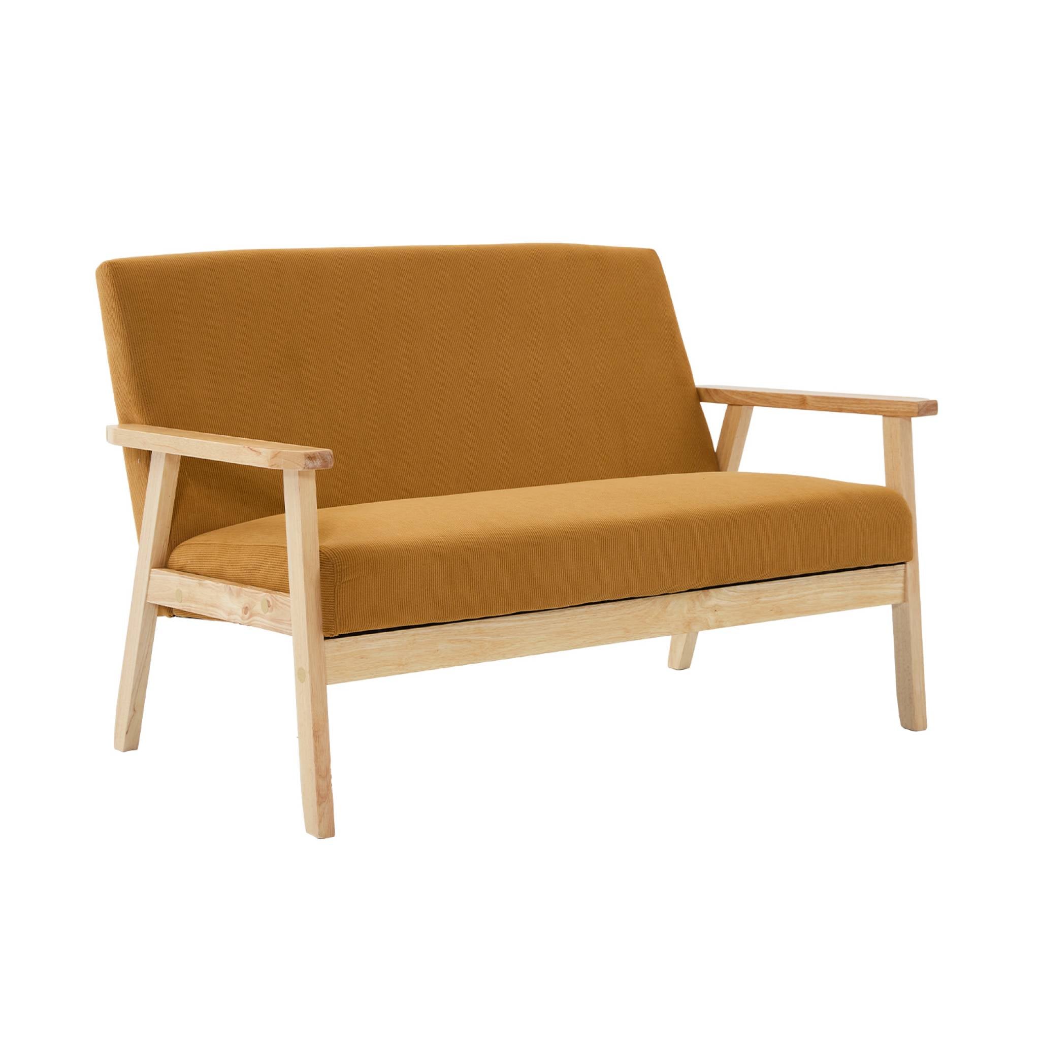 Sofá-banco 2 plazas, pana, patas de madera, isak pana, mostaza, 114x69.5x73 cm