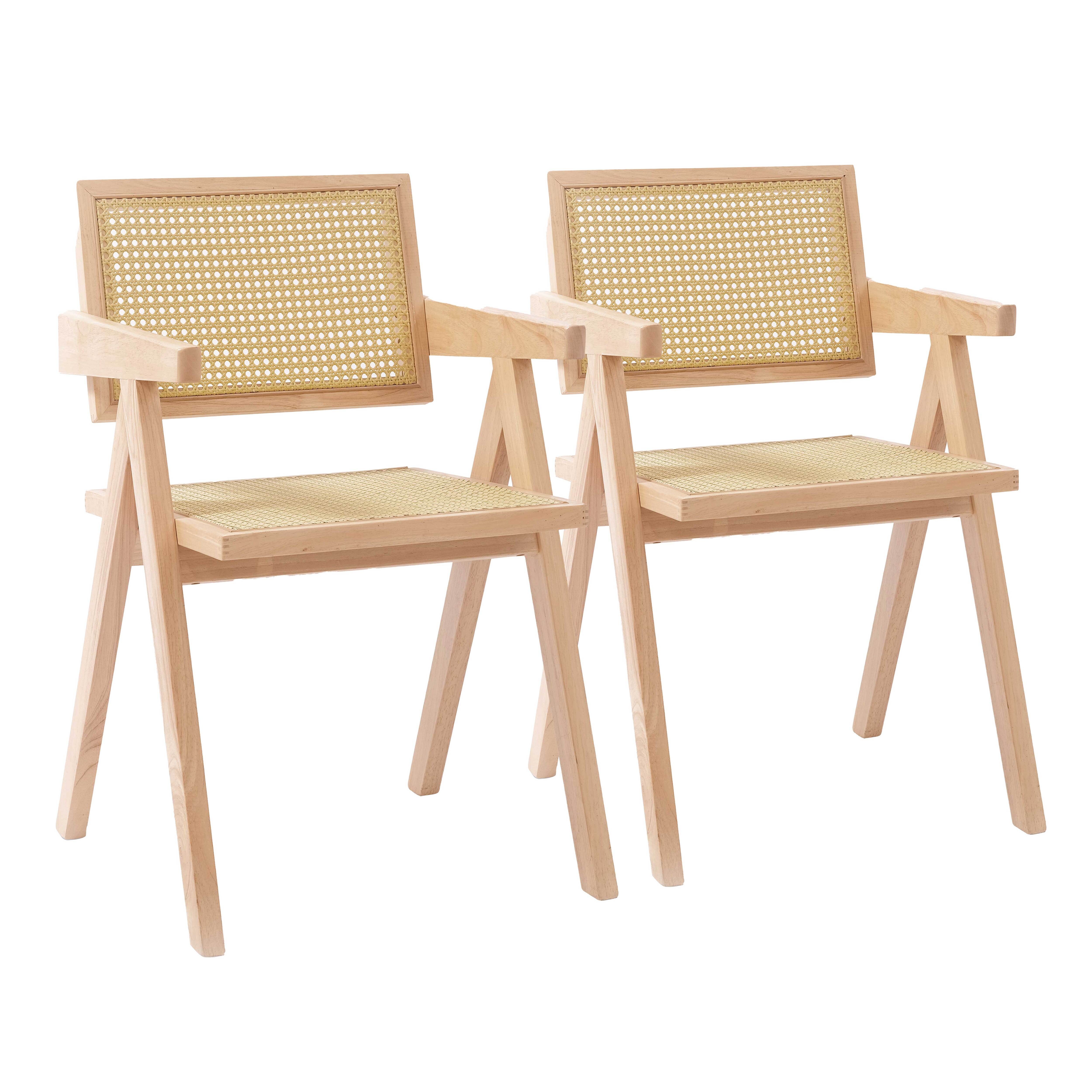 Lot de 2 chaises avec accoudoirs en rotin naturel et bois massif FSC ...