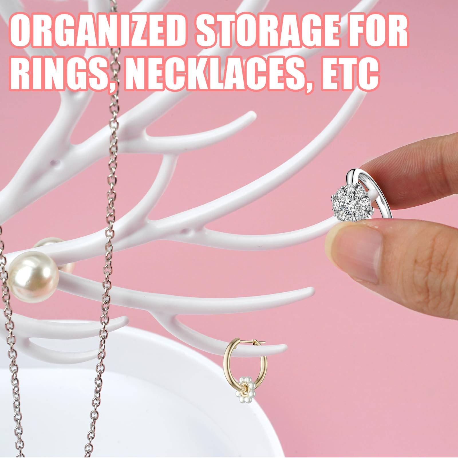 Arbre à bijoux en bois de cerf 2 en 1, support boucle d'oreille plastique, porte bijoux femme, présentoir collier pour colliers et bracelets - 3