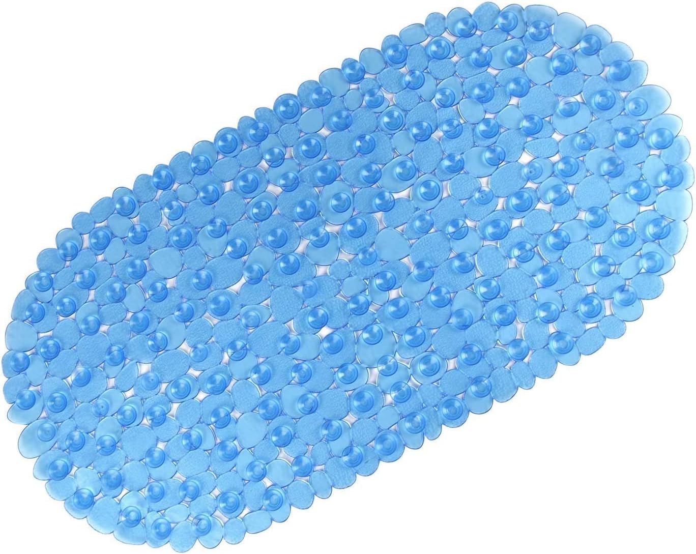 Mata łazienkowa antypoślizgowa - Mrożone kamyki - Antypleśniowa - Antypoślizgowa - Plastikowa - Owalne przyssawki (Niebieska)