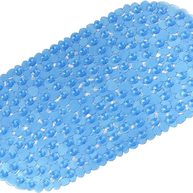 Mata łazienkowa antypoślizgowa - Mrożone kamyki - Antypleśniowa - Antypoślizgowa - Plastikowa - Owalne przyssawki (Niebieska)
