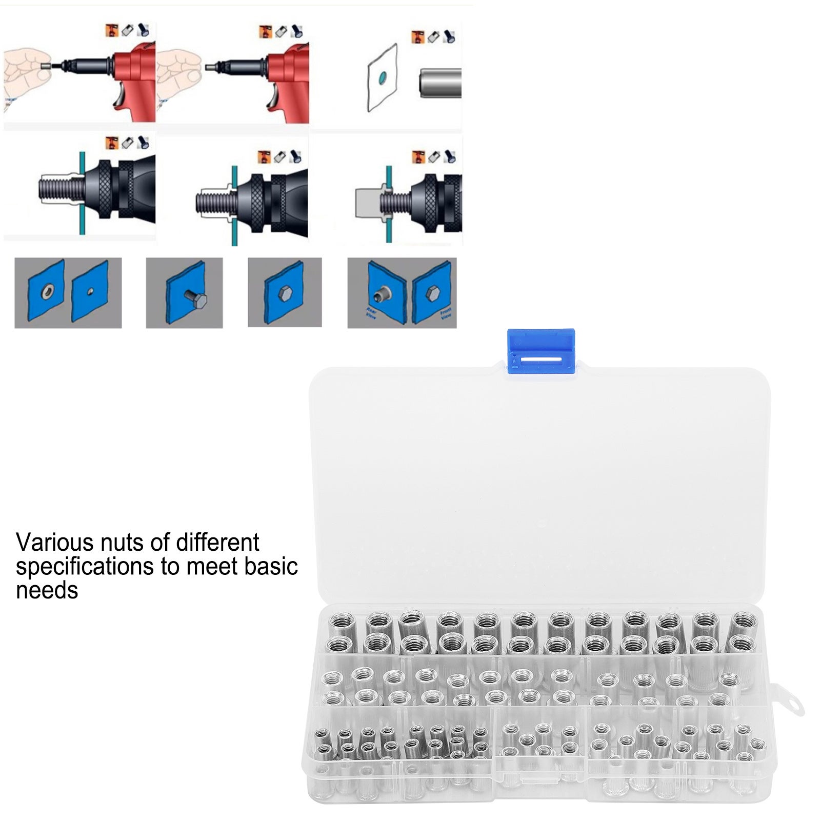Lot de 100 écrous à rivets M4 M5 M6 M8 en aluminium à tête plate, inserts filetés, outils de quincaillerie - 5