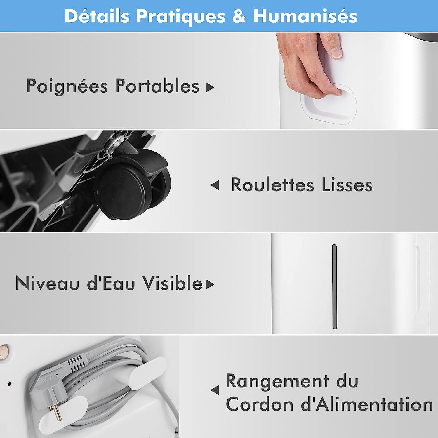 Deumidificatore Casa 50 L/24H 60 m2, Deumidificatore Ambiente con 4 modalità e 2 velocità, Pannello Touch o Controllo WiFi, Timer 24 H, Protez - 4