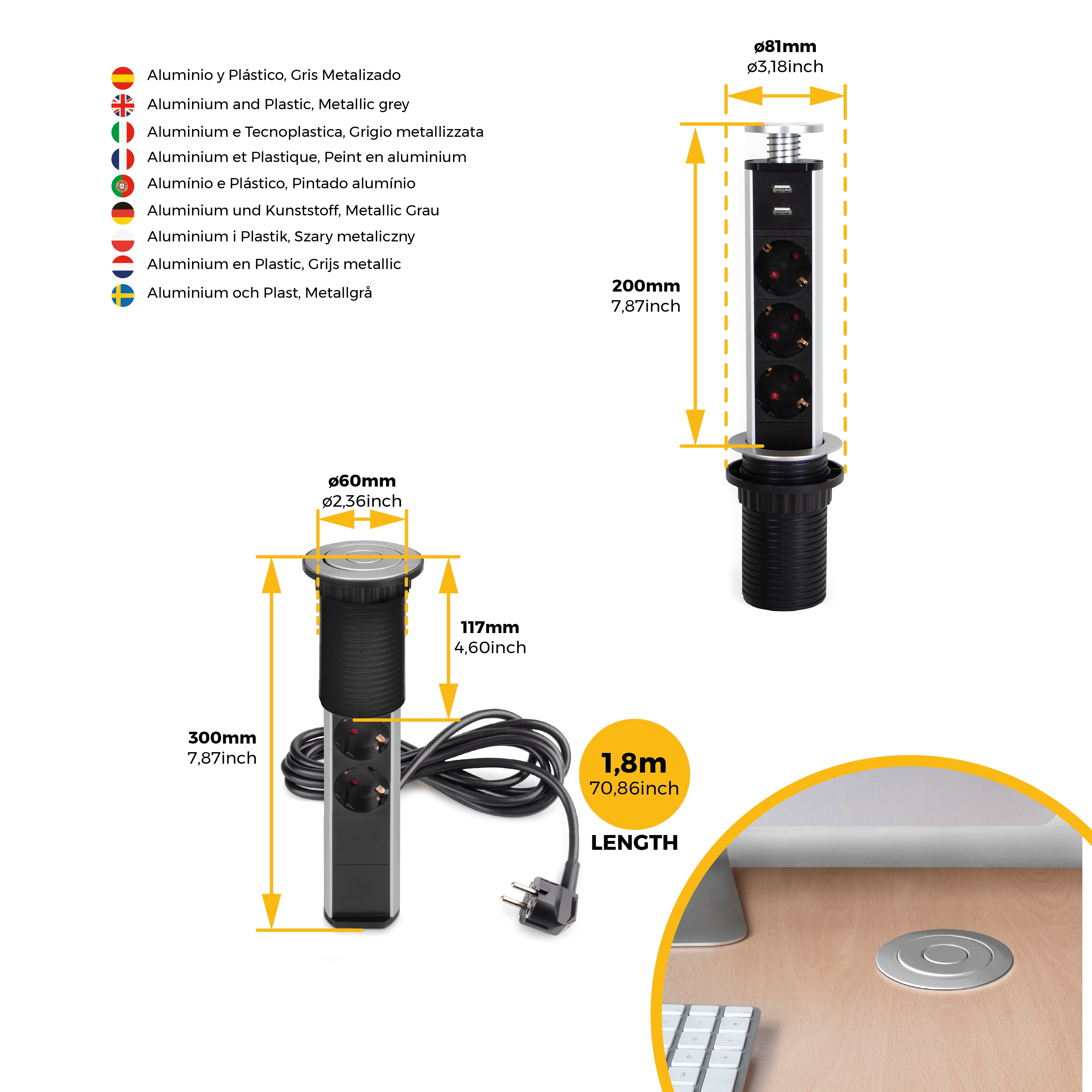 Emuca Multiconector extraível Vertikal, EU, Pintado alumínio, Plástico e Alumínio - 5