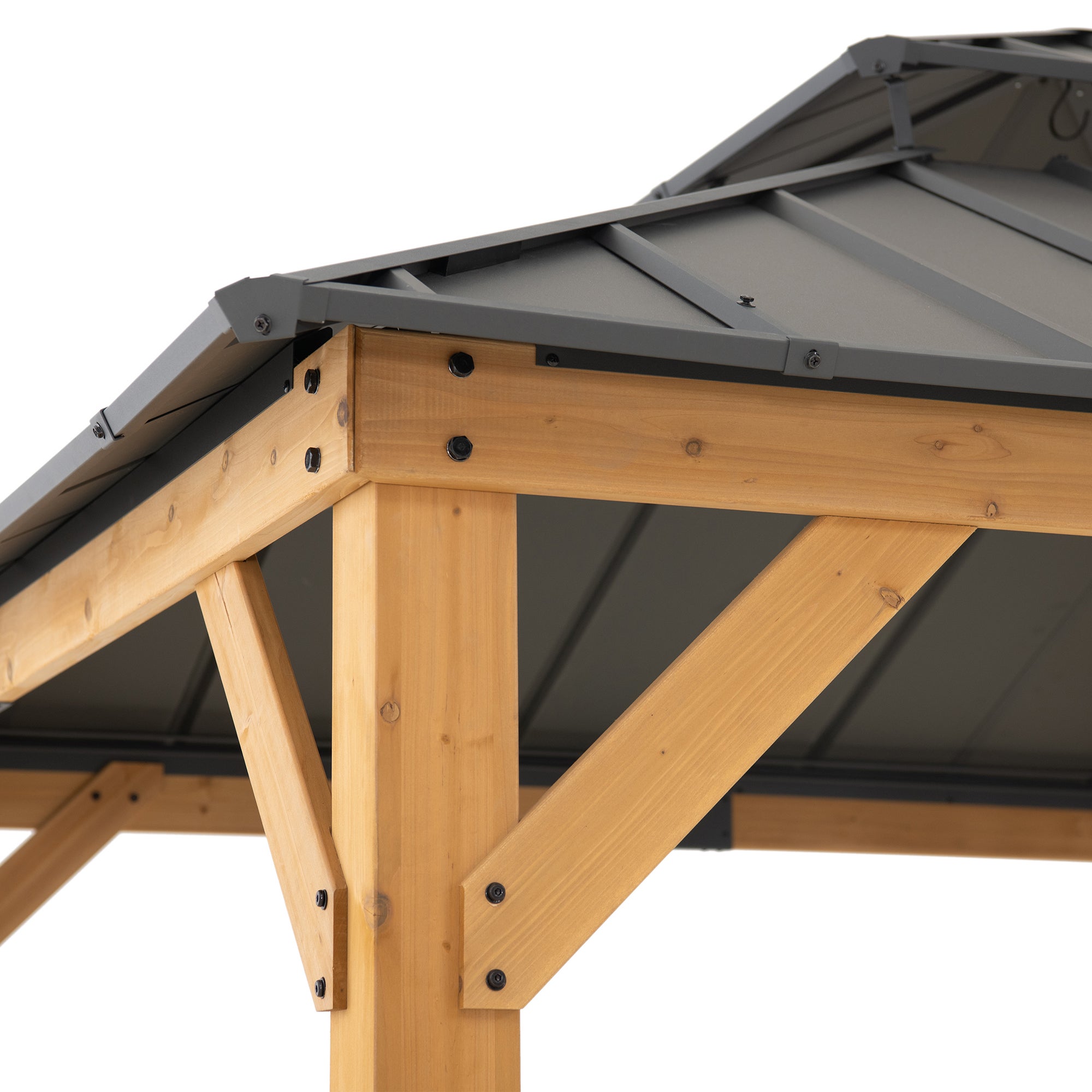 Gazebo en bois de cèdre KAPS avec panneau solaire - 330 cm x 330 cm, anthracite - 4