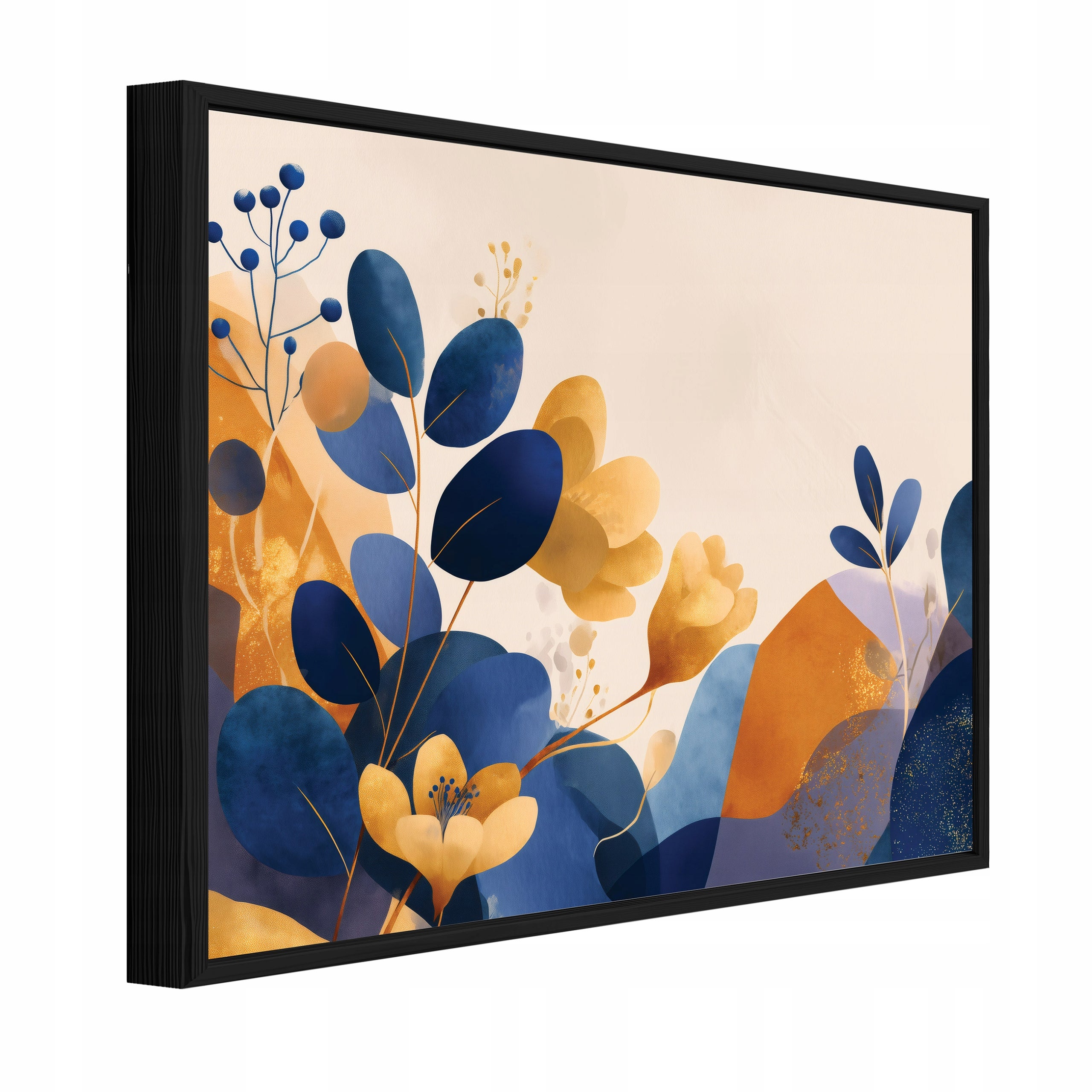 Tablou Canvas abstract albastru frunze Tablou decorativ Rama Neagra Living Bucatarie Tablouri de perete 60x40 cm