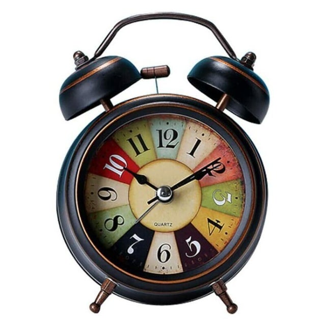 Réveil analogique silencieux, sans tic-tac pour chambre à coucher, design vintage, fonctionne à piles, double cloche à quartz