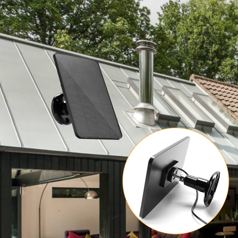 Panneau solaire pour caméra de sécurité, IP6 étanche, 360 degrés ajustable, Alimentation continue, 10W 5V, Port DC5521, Câble de charge 9.8 Ft - 7