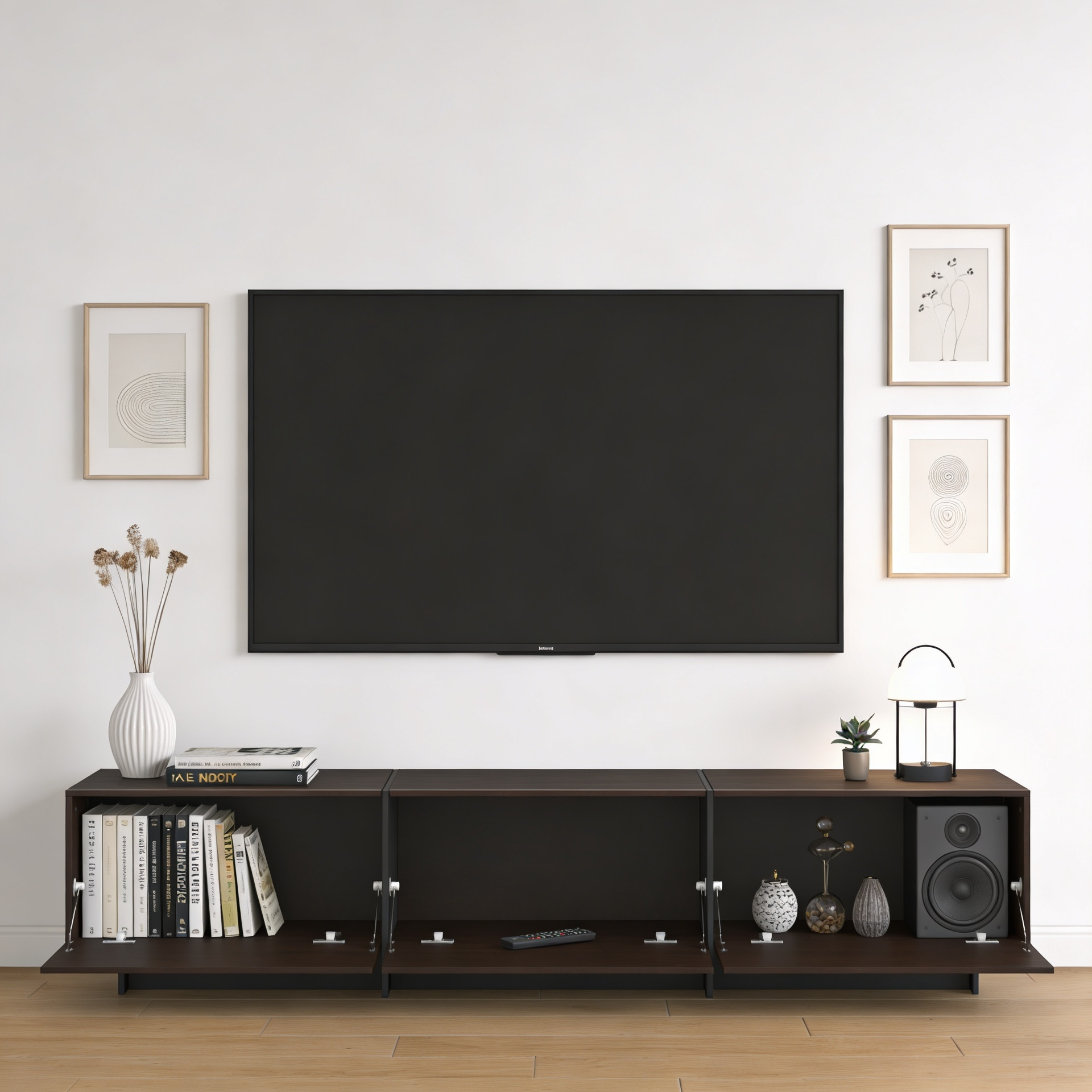 Meuble TV Support TV avec 3 Portes avec avec Aspect du Bois, Salon et Chambre, 180x30x38cm, Marron Foncé et Noir - 4