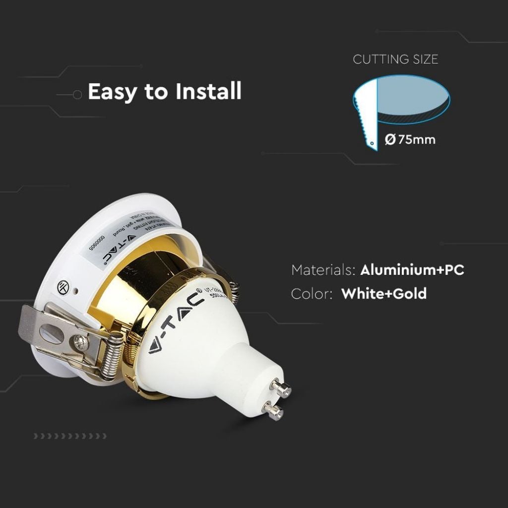 Support de spot rond encastré GU10 LED avec trou ovale Couleur blanche avec intérieur doré - 5