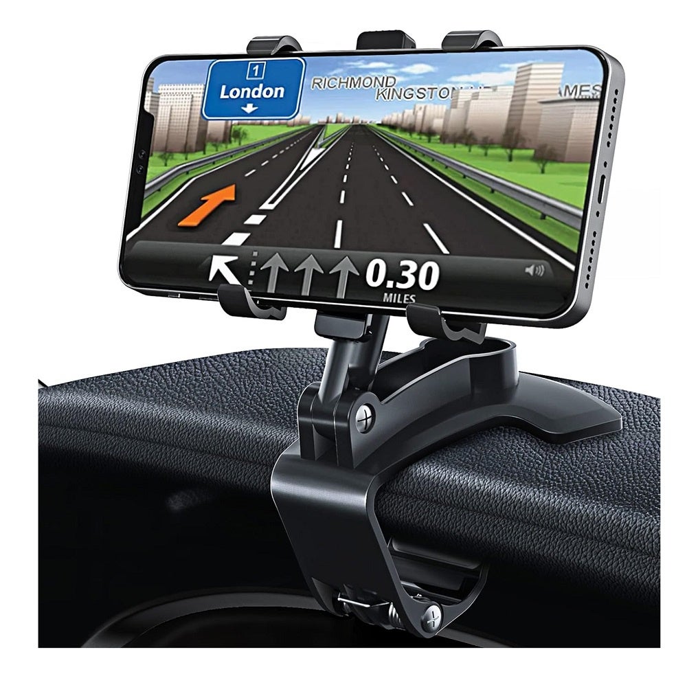 Support Téléphone Voiture Pour Tableau De Bord - Rotation 360° - Fixation Par Clip - Noir ABS - Neuf