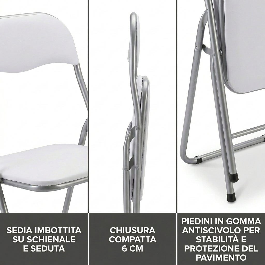 Sedia Pieghevole Imbottita In Acciaio – Comoda E Resistente Per Casa, Ufficio O Esterno | Capacità 114 Kg E Struttura Stabile | Facile Da Riporre