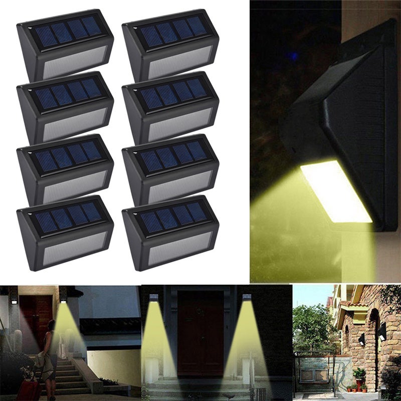 Zestaw 8 dekoracyjnych lamp solarnych zewnętrznych, trójkątny kinkiet ogrodowy, czarny [6 koralików lampowych o białym świetle]