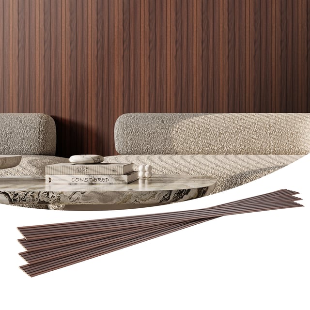 Set 8 Pannelli Acustici a Listelli WPC 243,8x15,2 cm, Pannelli Muro Legno, Effetto Legno, Riduzione Rumore, Decorazione Moderna, Teak Scuro VEVOR