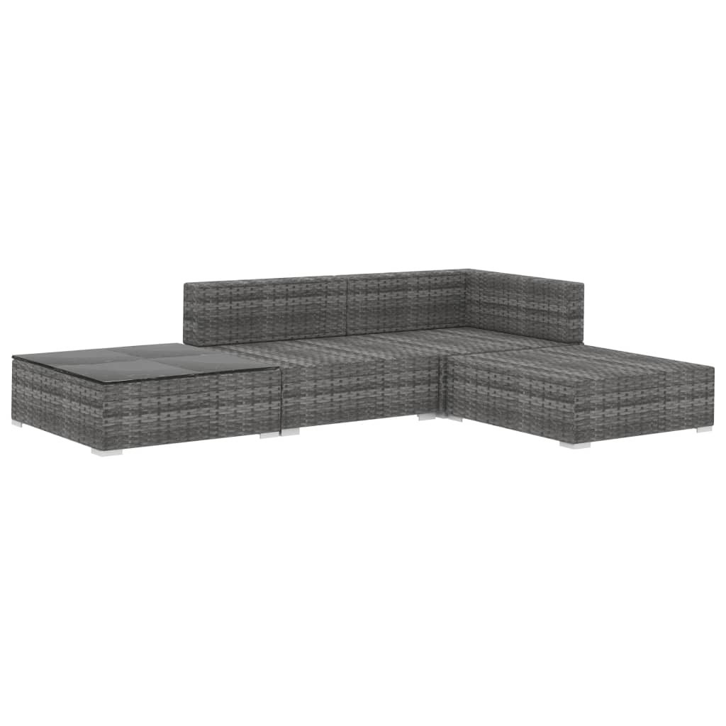 Salon de jardin 4 pcs avec coussins Résine tressée Gris 7 - 3