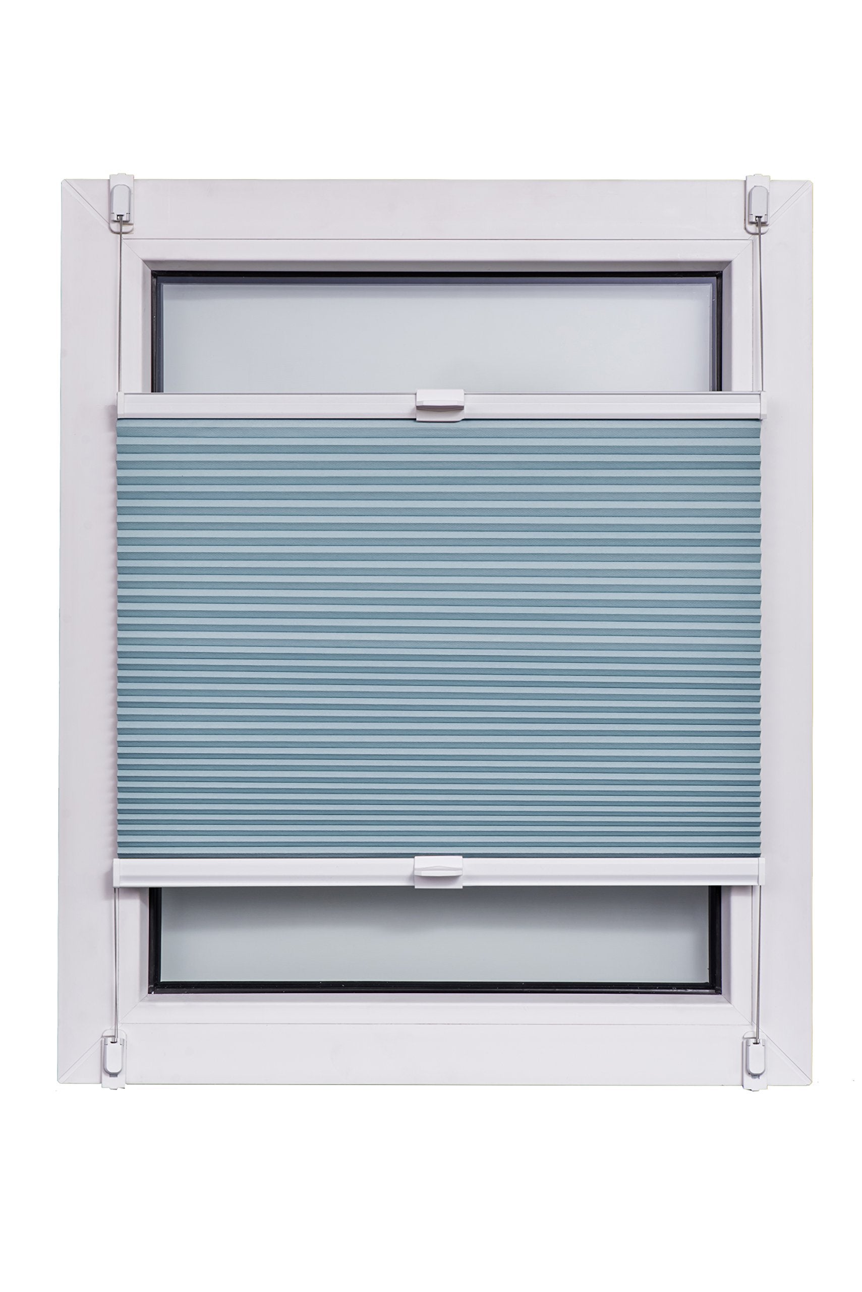 SunL Ines Plissettata Made in Germany, Oscurante, Klemmfix Guida Blu, Grigio, Bianco, 135 X 150, Tessuto, Blu, 135 x 2.3 x 150 cm - 4