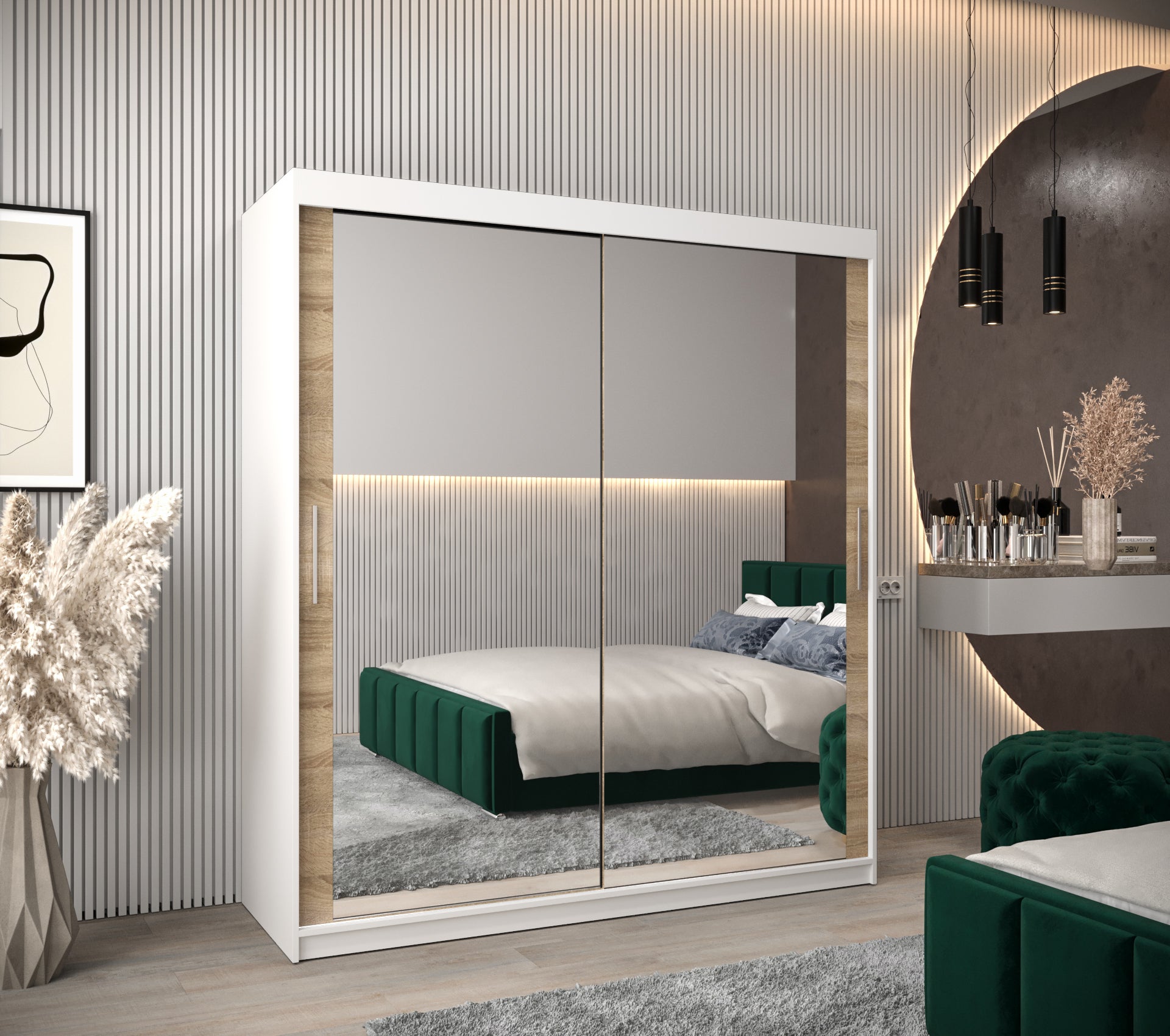 Szafa przesuwna garderoba TOKYO 3 180 x 62 x 200 cm Biały + Sonoma - Abiks Meble